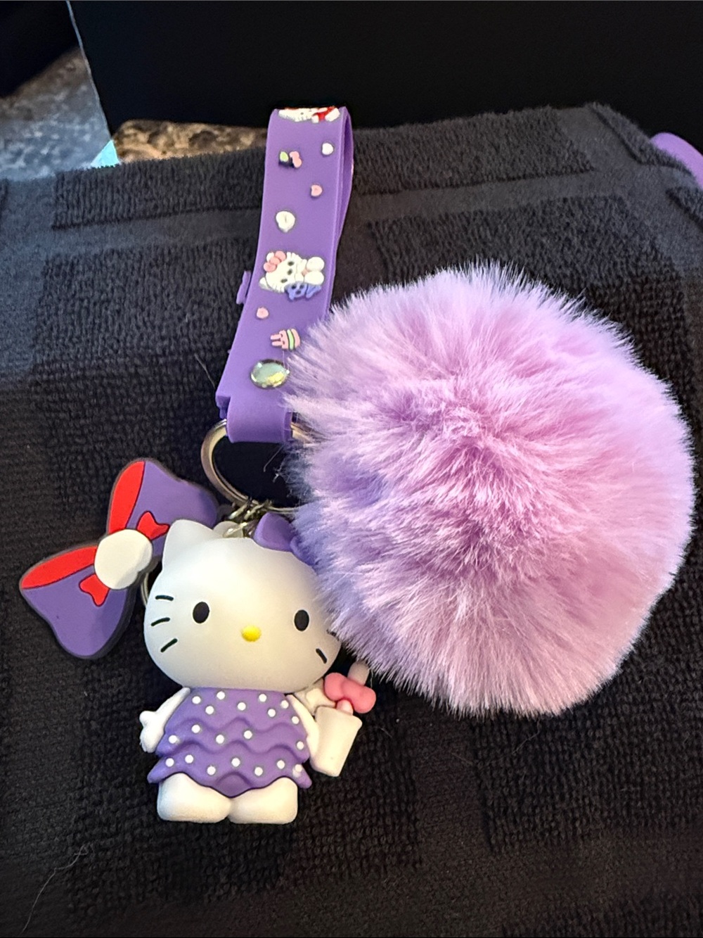 Hello Kitty Lavender Pom-Pom Keychain with Purple Strap